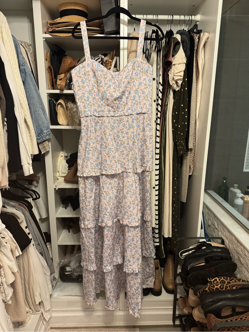 Show Me Your MuMu Pastel Blue & Pink Floral Tiered Maxi Dress